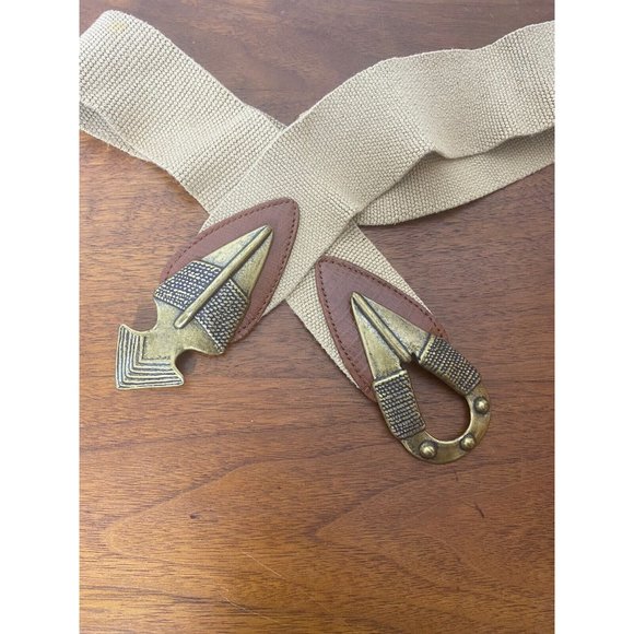Vintage 80's Cinch Belt Fabric Leather Size L Tan Stretch Arrow Buckel 39" USA - Picture 7 of 7